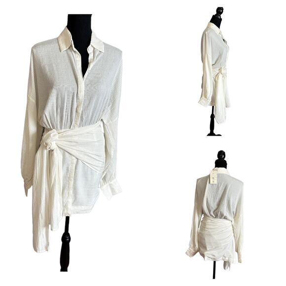 Atoir White Mini Shirt Dress SMALL Designer Wrap Draped Career Office $335 NEW - Picture 4 of 8